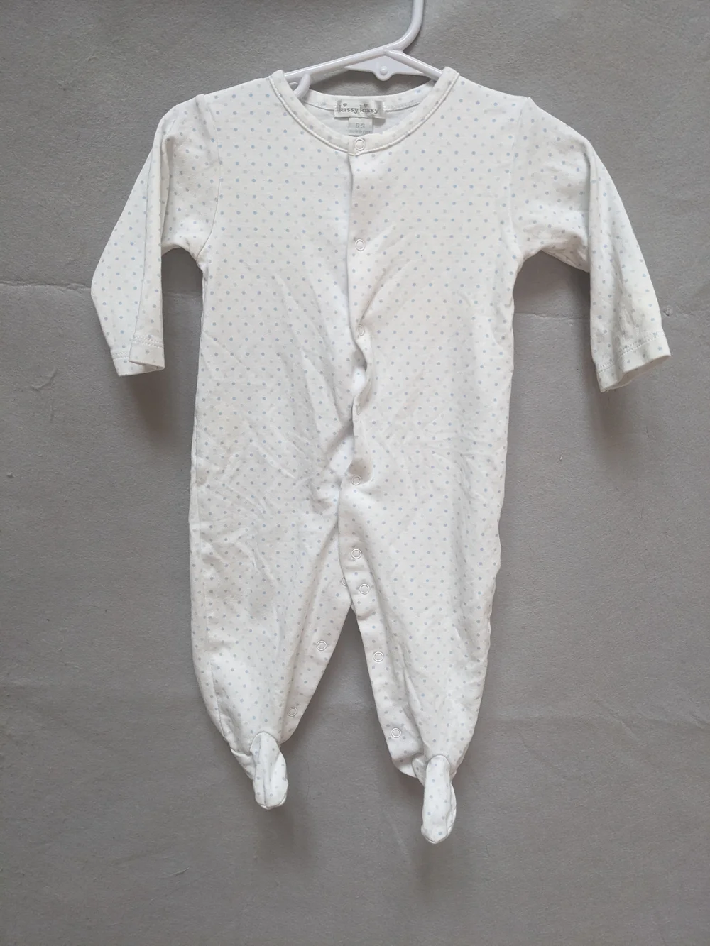Kissy Kissy White Footed One-Piece with Tiny Blue Dot Print